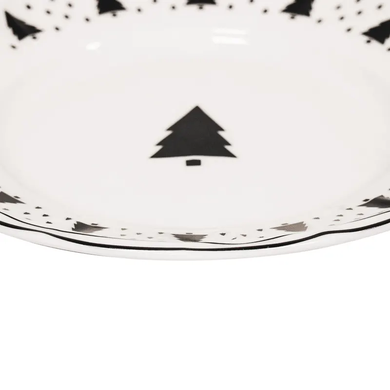 Weihnachtsteller mit Tannenbaummotiv aus New Bone China von Housevitamin in Schwarz-Weiß, Ansicht 3