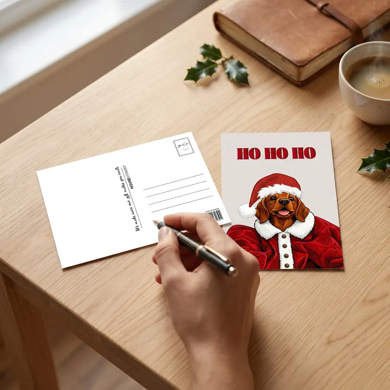 Weihnachtspostkarten „Ho Ho Ho“ aus Papier im A6-Format von Housevitamin, A6, Ansicht 2
