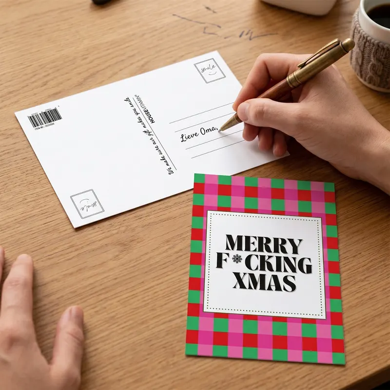 Weihnachtspostkarten „Merry F*cking Xmas“ aus Papier, 5er-Set von Housevitamin, A6, Ansicht 2