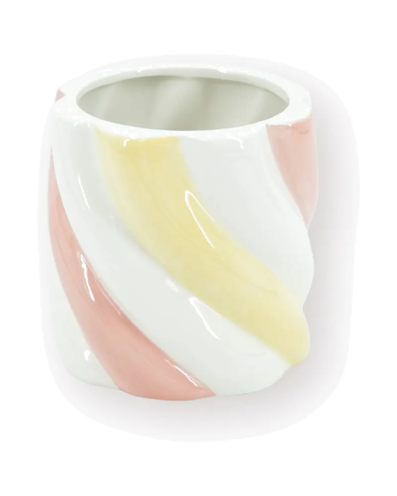 Blumentopf Marshmallow aus Dolomit im Bonbon-Look, Rosa/Gelb
