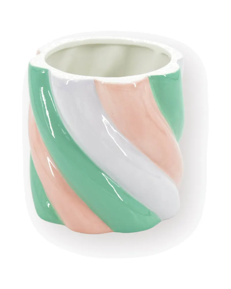Blumentopf Marshmallow aus Dolomit im Bonbon-Look von Housevitamin in Rosa/Grün, 12,5 × 12,5 × 13 cm, Ansicht 1