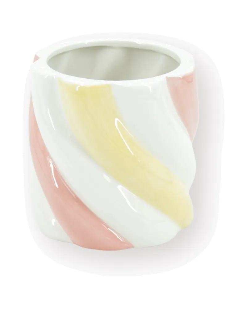 Blumentopf Marshmallow aus Dolomit im Bonbon-Look von Housevitamin in Rosa/Gelb, 15,5 × 15,5 × 16 cm, Ansicht 1