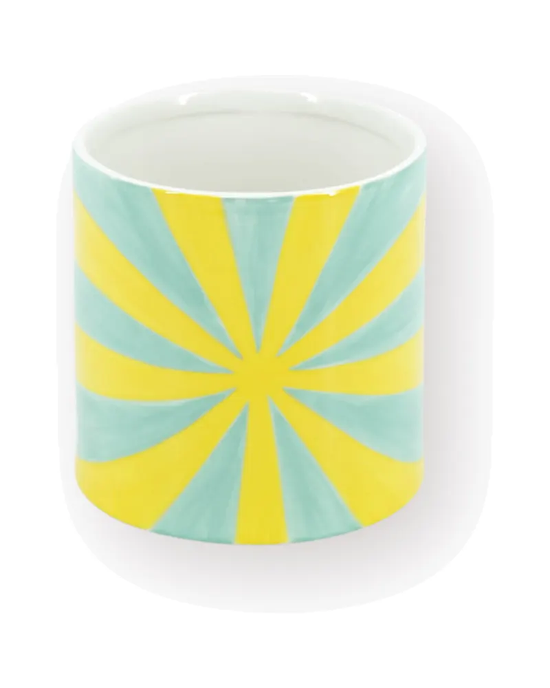 Swirl-Blumentopf aus Dolomit mit spiralförmigem Design von Housevitamin in Gelb/Grün, 12,5 × 12,5 × 13 cm, Ansicht 1