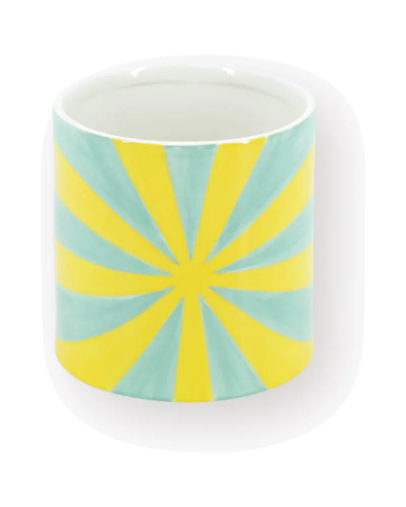 Swirl-Blumentopf aus Dolomit mit spiralförmigem Design von Housevitamin in Gelb/Grün, 15,5 × 15,5 × 16 cm, Ansicht 1