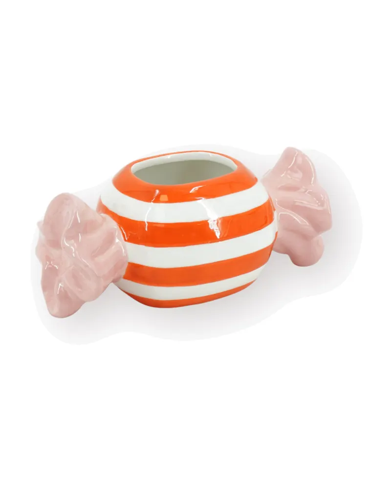 Blumentopf Toffee Candy aus Dolomit im zweifarbigen Bonbon-Design von Housevitamin in Orange/Pink, 12,5 × 6 × 6 cm, Ansicht 2