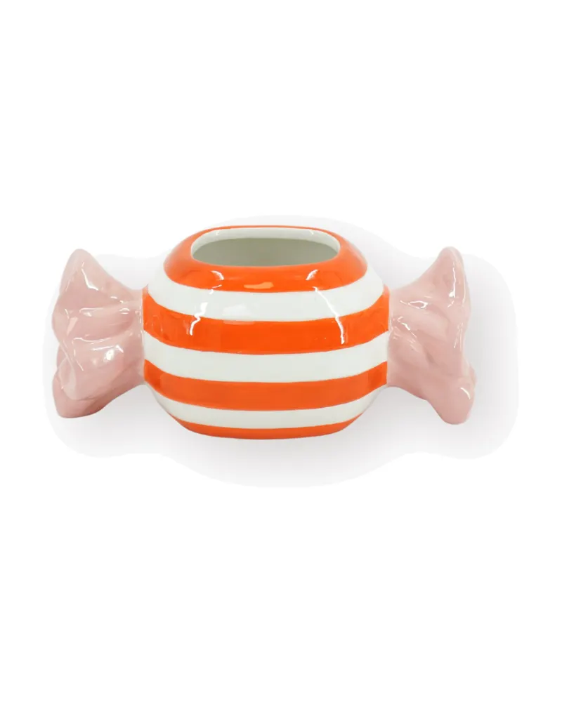 Blumentopf Toffee Candy aus Dolomit im zweifarbigen Bonbon-Design von Housevitamin in Orange/Pink, Ansicht 1