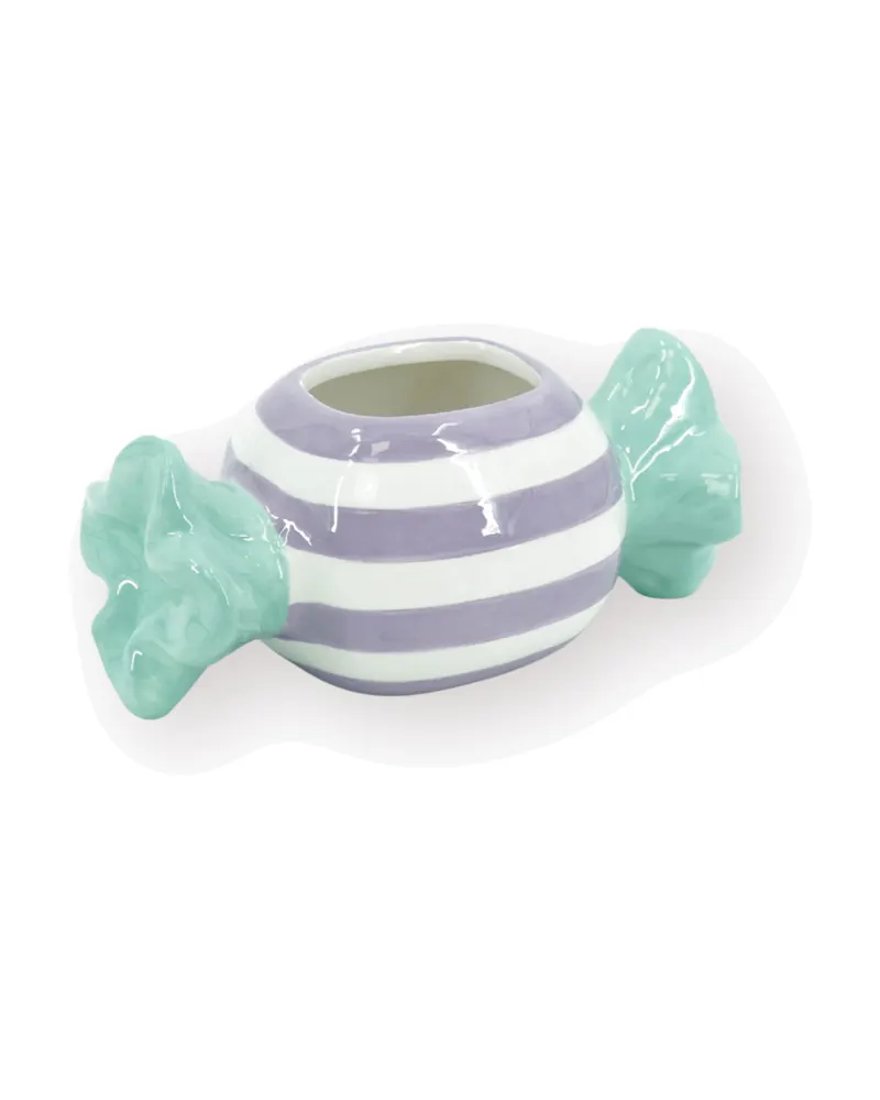 Blumentopf Toffee Candy aus Dolomit im zweifarbigen Bonbon-Design von Housevitamin in Mint/Lila, 12,5 × 6 × 6 cm, Ansicht 2