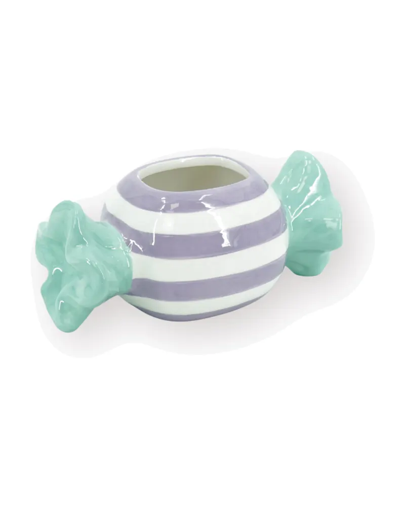 Blumentopf Toffee Candy aus Dolomit im zweifarbigen Bonbon-Design von Housevitamin in Mint/Lila, 21 × 9,5 × 9,5 cm, Ansicht 2