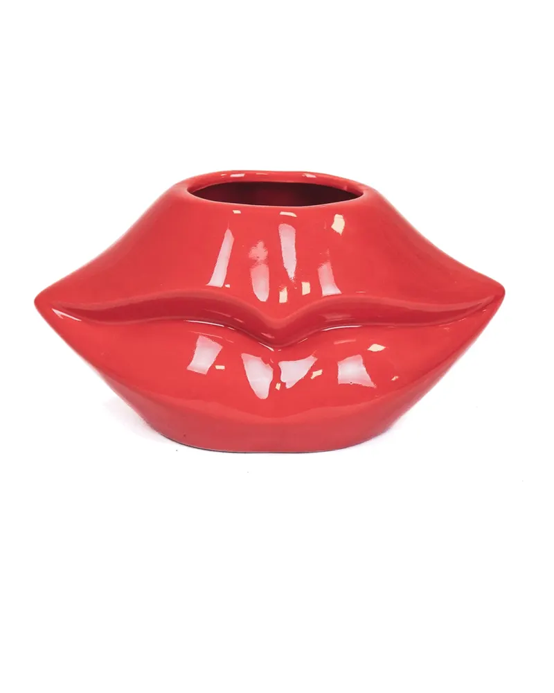 Lippenvase aus roter Keramik mit mundförmiger Silhouette von Housevitamin in Rot, 21 × 19 × 11 cm, Ansicht 1