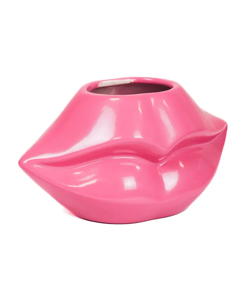 Lippenvase aus Keramik in Neonpink von Housevitamin in Neonpink, 21 × 19 × 11 cm, Ansicht 2