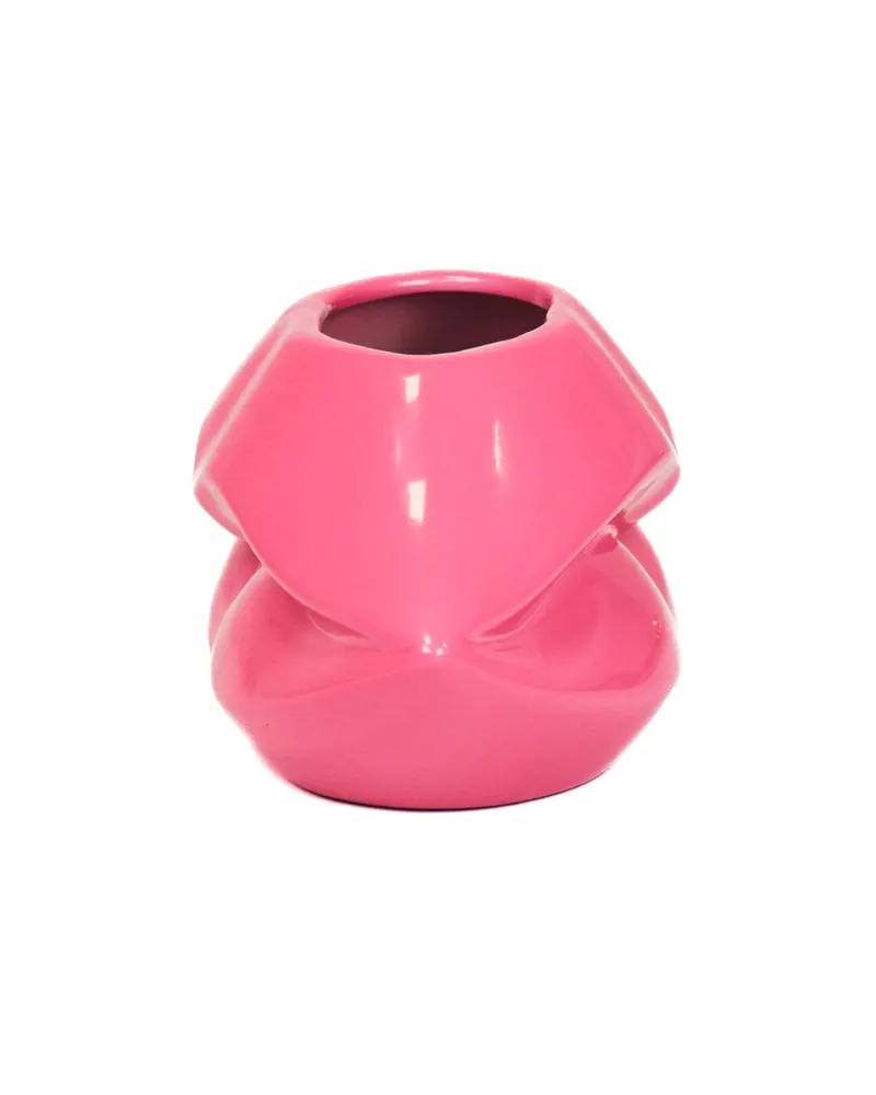 Lippenvase aus Keramik in Neonpink von Housevitamin in Neonpink, 21 × 19 × 11 cm, Ansicht 3
