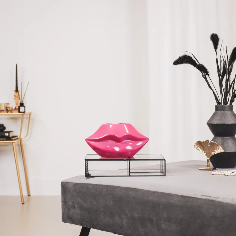 Lippenvase aus Keramik in Neonpink von Housevitamin in Neonpink, 21 × 19 × 11 cm, Ansicht 5