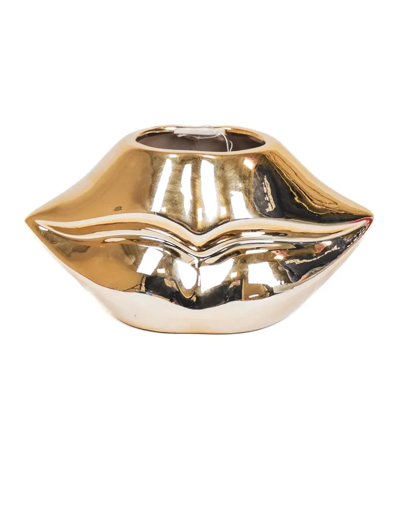 Lippenvase aus Keramik in Goldoptik als dekoratives Wohnobjekt von Housevitamin in Goldfarben, 21 × 19 × 11 cm, Ansicht 1