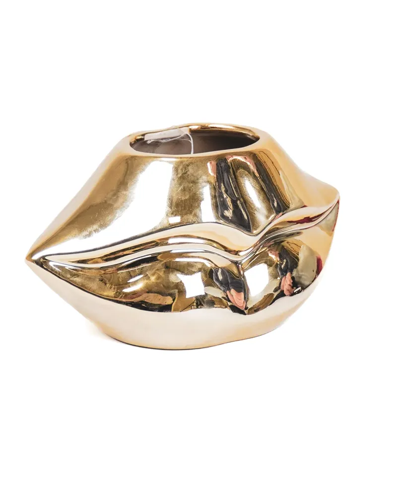 Lippenvase aus Keramik in Goldoptik als dekoratives Wohnobjekt von Housevitamin in Goldfarben, 21 × 19 × 11 cm, Ansicht 2