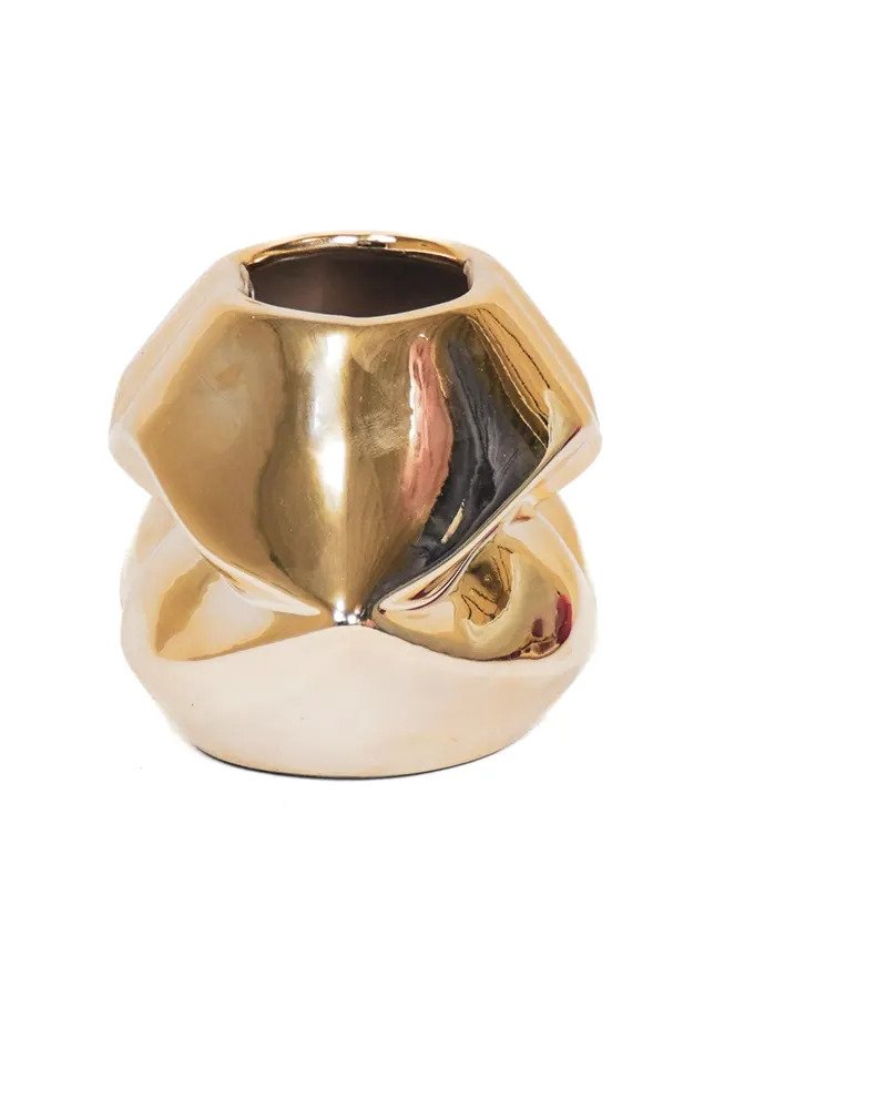 Lippenvase aus Keramik in Goldoptik als dekoratives Wohnobjekt von Housevitamin in Goldfarben, 21 × 19 × 11 cm, Ansicht 3