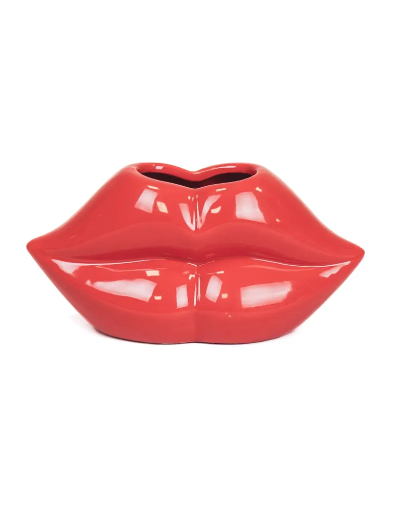 Rote Keramikvase in Lippenform für Blumen und Deko von Housevitamin in Rot, 15,5 × 6,5 × 7,5 cm, Ansicht 1