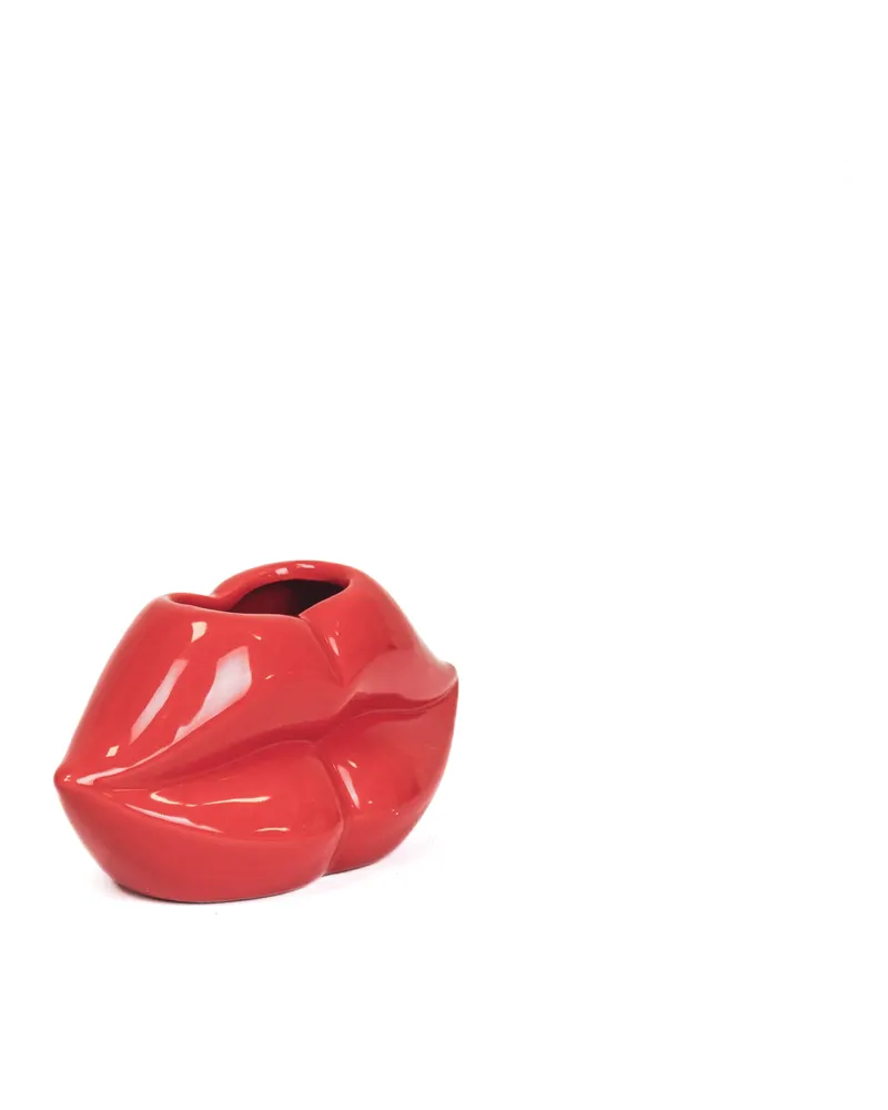 Rote Keramikvase in Lippenform für Blumen und Deko von Housevitamin in Rot, 15,5 × 6,5 × 7,5 cm, Ansicht 2