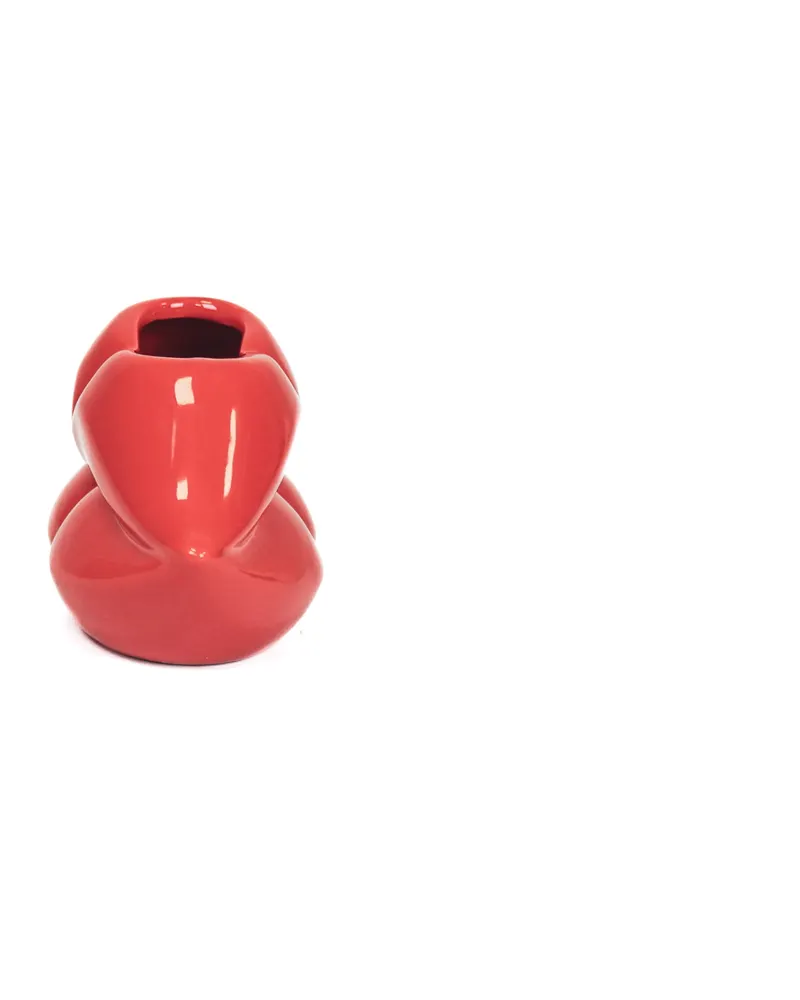 Rote Keramikvase in Lippenform für Blumen und Deko von Housevitamin in Rot, 15,5 × 6,5 × 7,5 cm, Ansicht 3