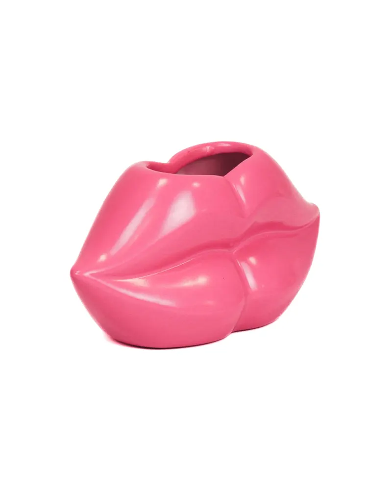 Keramikvase in Lippenform für dekorative Akzente von Housevitamin in Neonpink, 15,5 × 6,5 × 7,5 cm, Ansicht 2