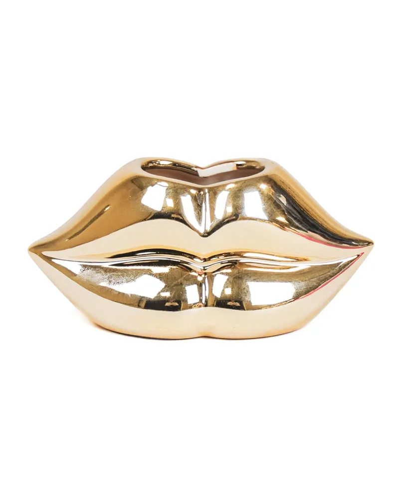 Lippenvase aus Keramik in goldfarbener Optik von Housevitamin in Goldfarben, 15,5 × 6,5 × 7,5 cm, Ansicht 1