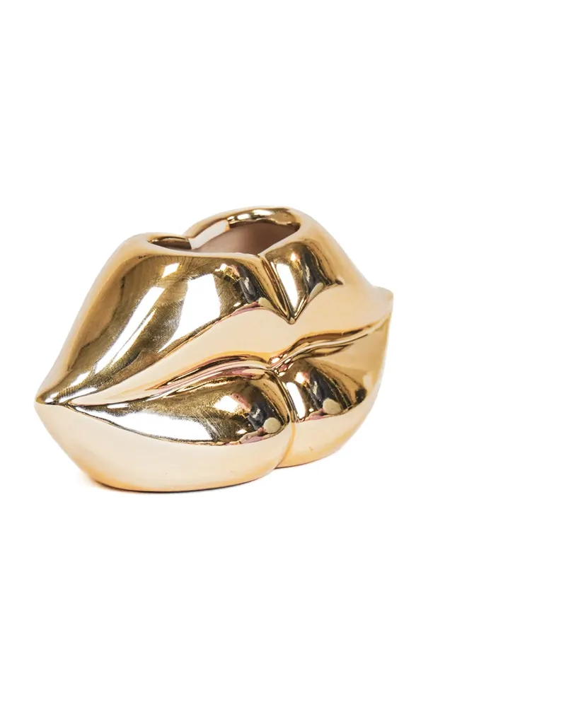 Lippenvase aus Keramik in goldfarbener Optik von Housevitamin in Goldfarben, 15,5 × 6,5 × 7,5 cm, Ansicht 2