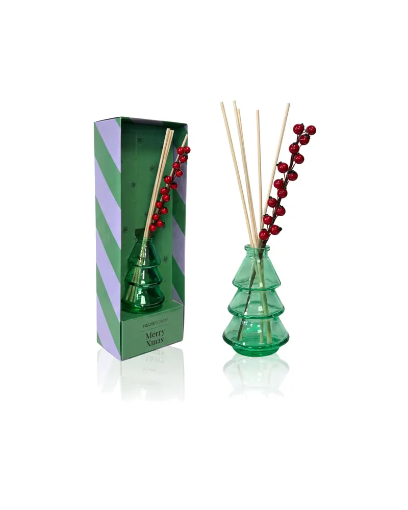 Weihnachtsbaum-Diffuser mit Apfel-Zimt-Duft und Holzstäbchen, Grün