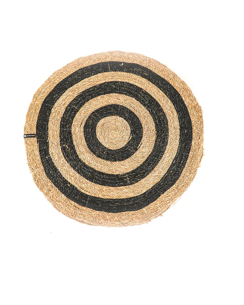 Runder Teppich Dots aus Seegras in Natur und Schwarz von Housevitamin in Natur und Schwarz, Ø 120 cm; handgefertigte Größe kann abweichen, Ansicht 1