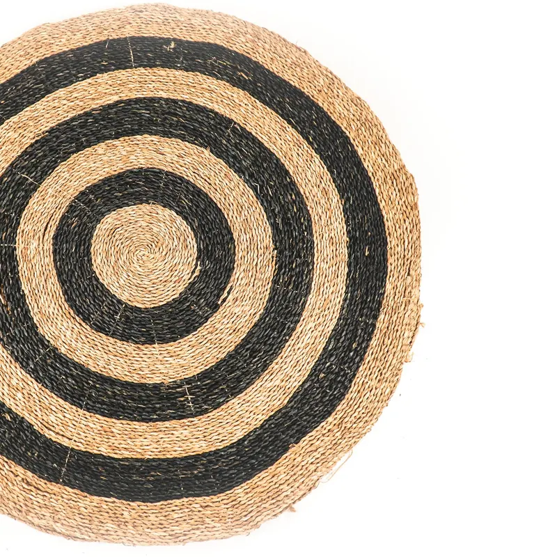 Runder Teppich Dots aus Seegras in Natur und Schwarz von Housevitamin in Natur und Schwarz, Ø 120 cm; handgefertigte Größe kann abweichen, Ansicht 2