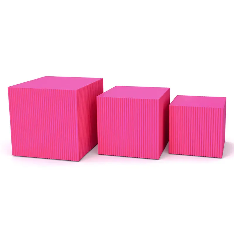 Quadratische Beistelltische aus MDF im 3er-Set von Housevitamin in Neonpink, Ansicht 1