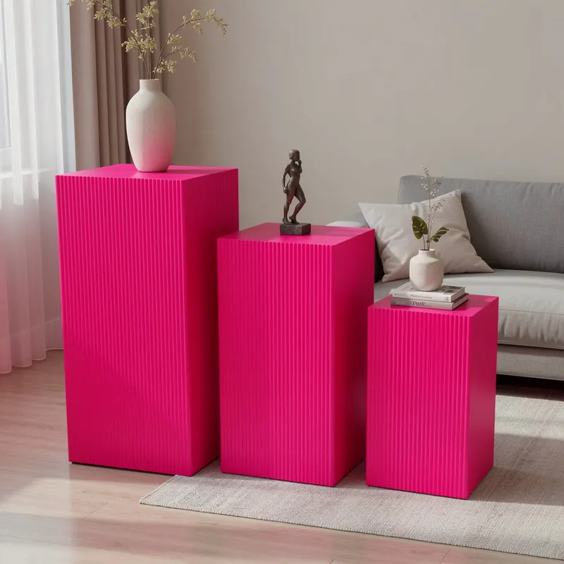 Quadratisches Beistelltisch-Set aus MDF mit drei Höhen von Housevitamin in Neonpink, 50, 65 und 80 cm Höhe, Ansicht 2