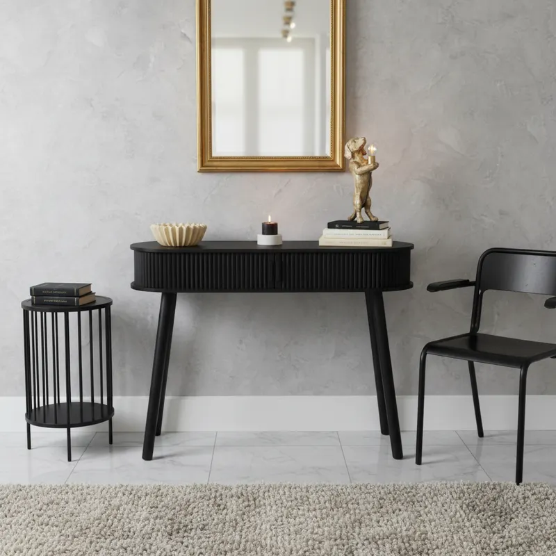 Beistelltisch LET’S SLAT aus MDF mit Lamellenfront von Housevitamin in Schwarz, 100 × 33 × 76 cm (L × B × H), Ansicht 2