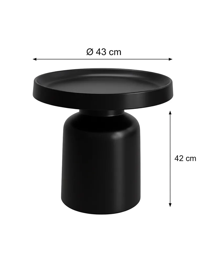 Maßzeichnung: Schwarzer Beistelltisch Pawn aus beschichtetem Metall von Housevitamin in Schwarz, Ø 43 × 42 cm