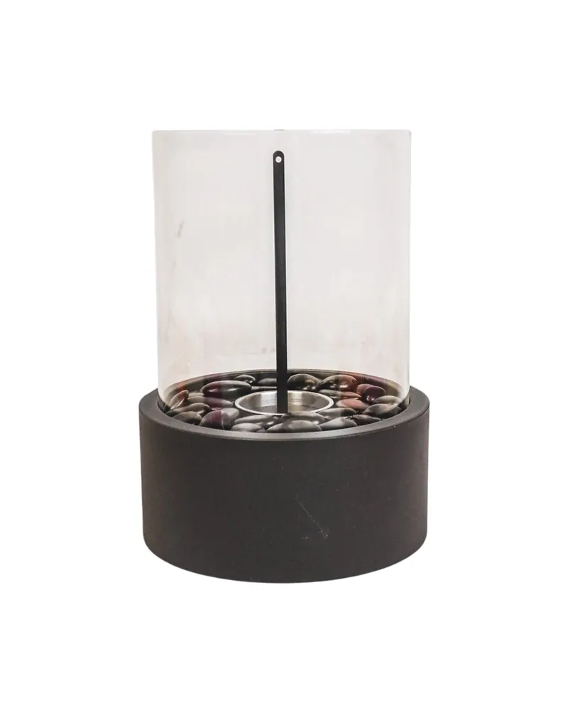Runder Tischkamin aus Metall und Glas für Bioethanol von Housevitamin in Schwarz, 21 × 21 × 28 cm, Ansicht 1