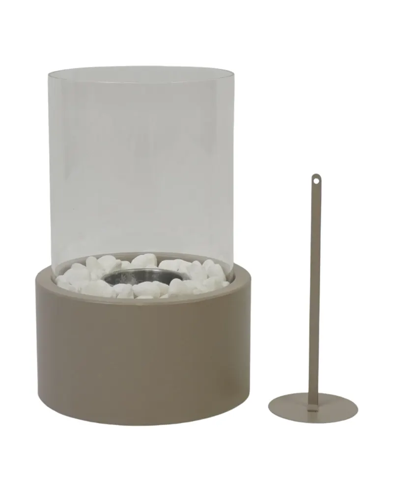 Runder Tischkamin aus Metall und Glas für Bioethanol von Housevitamin in Taupe, 18 × 18 × 26,5 cm, Ansicht 1