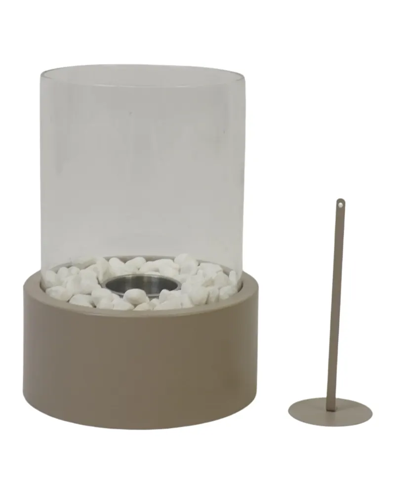 Runder Tischkamin aus Metall und Glas für Bioethanol von Housevitamin in Taupe, 21 × 21 × 28 cm, Ansicht 1