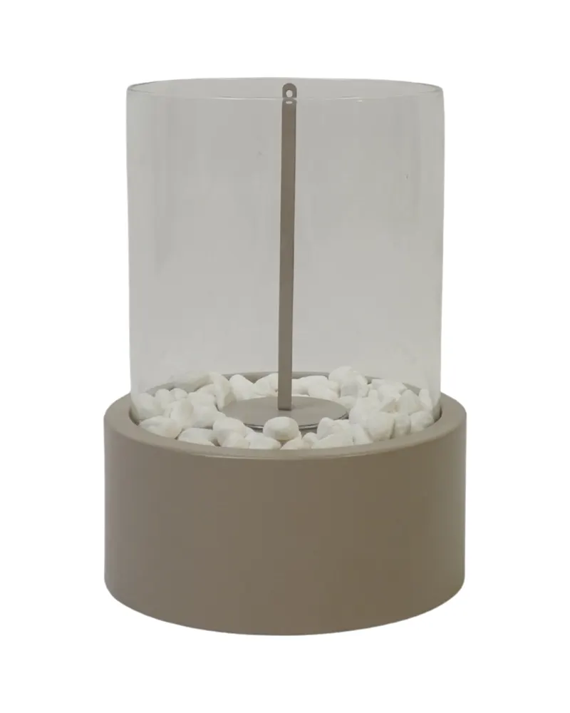 Runder Tischkamin aus Metall und Glas für Bioethanol von Housevitamin in Taupe, 21 × 21 × 28 cm, Ansicht 2