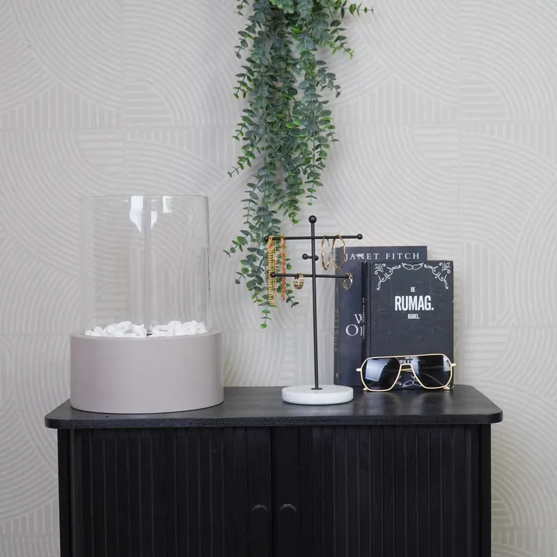 Runder Tischkamin aus Metall und Glas für Bioethanol von Housevitamin in Taupe, 21 × 21 × 28 cm, Ansicht 3
