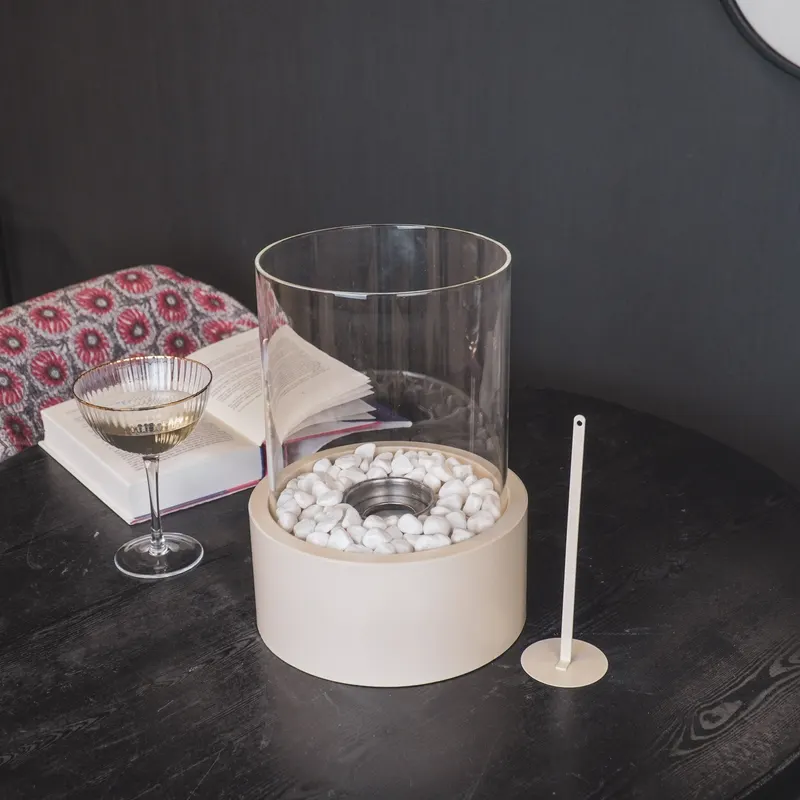 Runder Bioethanol-Tischkamin aus Metall und Glas von Housevitamin in Sand, 21 × 21 × 28 cm, Ansicht 3