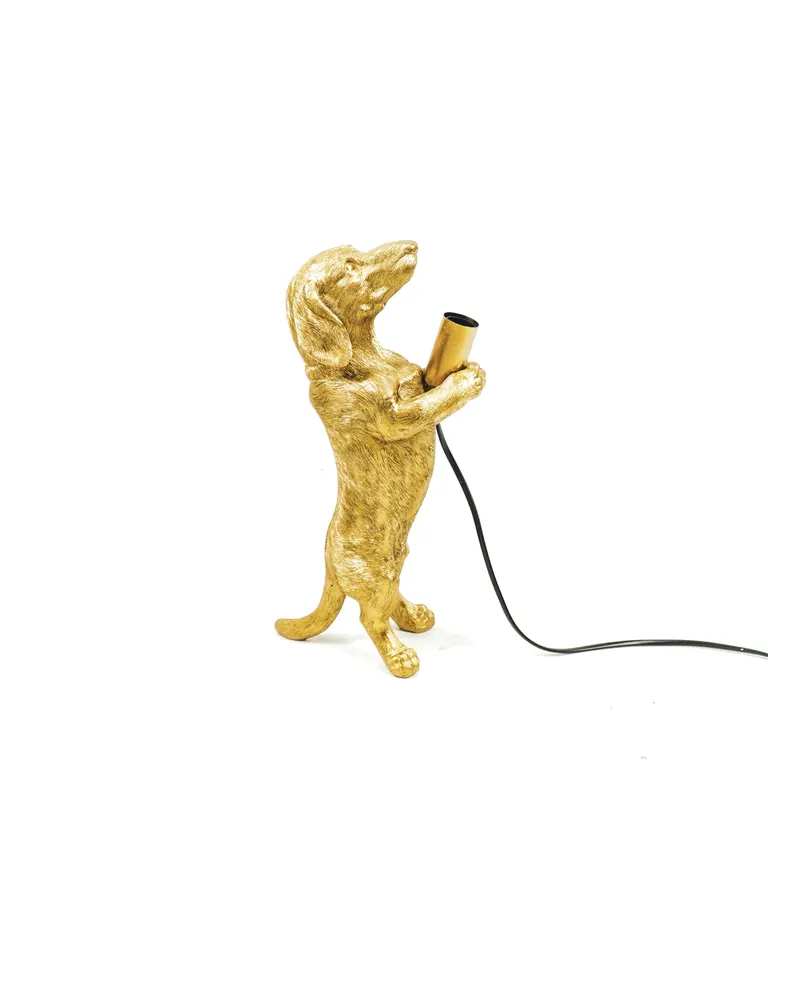 Dackel-Tischlampe aus Polyresin mit E14-Fassung von Housevitamin in Goldfarben, 10 × 15 × 38 cm, Ansicht 1