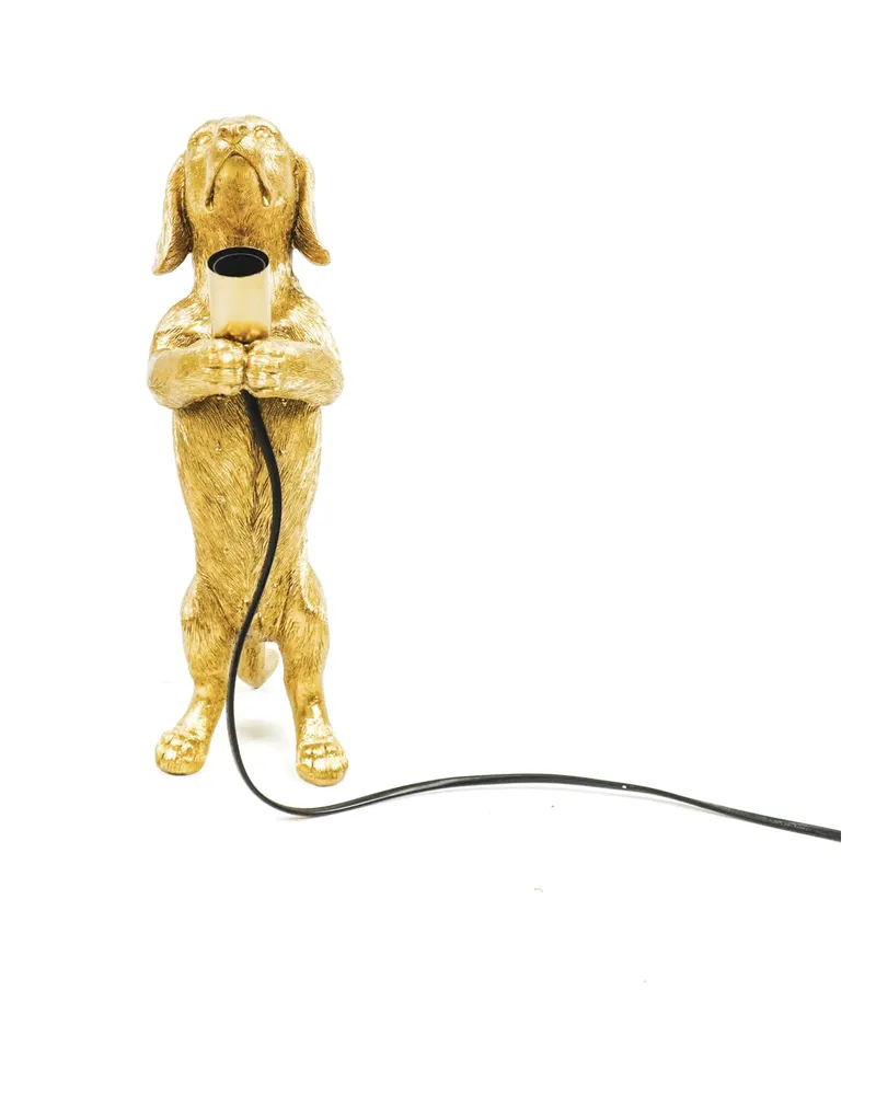 Dackel-Tischlampe aus Polyresin mit E14-Fassung von Housevitamin in Goldfarben, 10 × 15 × 38 cm, Ansicht 2