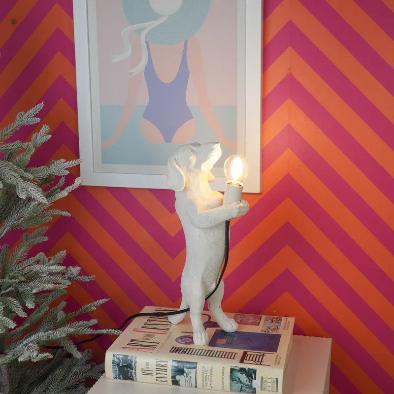 Dackel-Tischlampe aus Polyresin mit E14-Fassung von Housevitamin in Cremeweiß, 10 × 15 × 38 cm, Ansicht 6