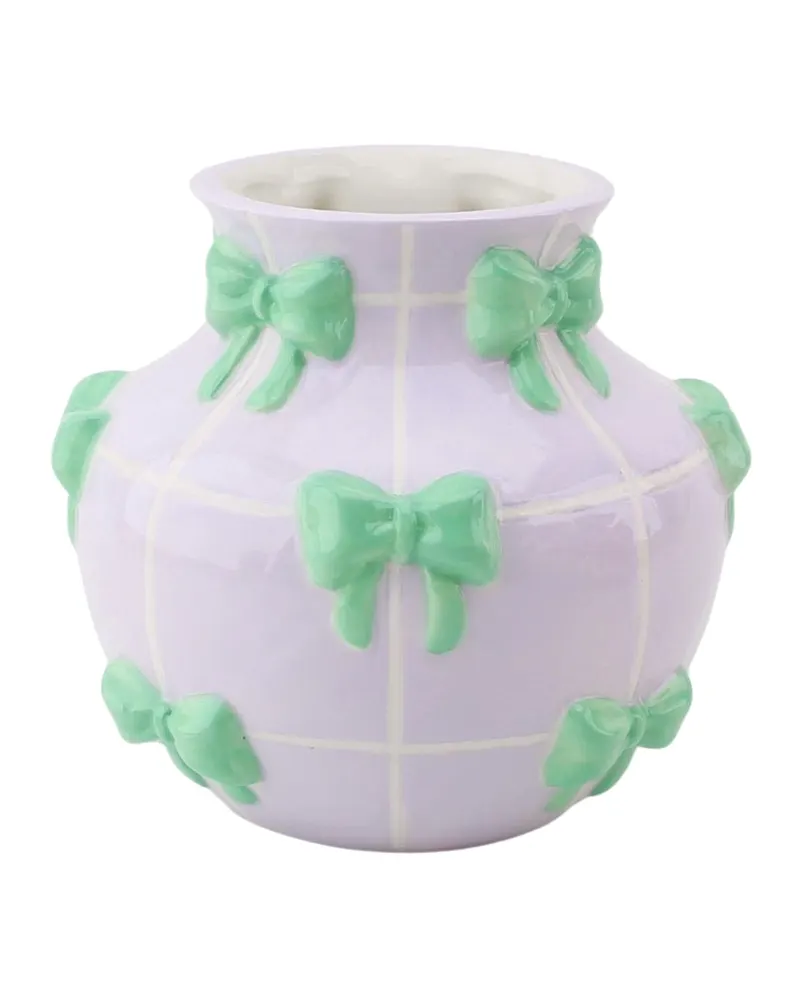 Vase Ribbons aus Dolomit mit Schleifen- und Linienmotiv, Flieder/Mint