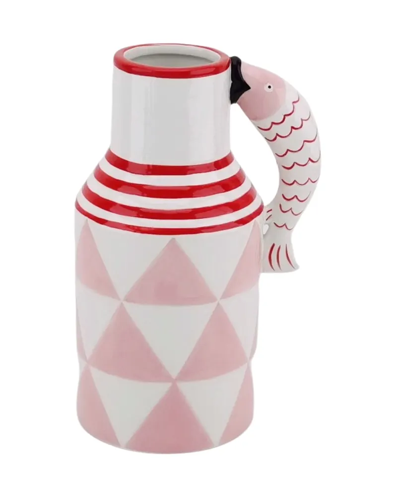 Fischvase aus Dolomit in Rosa, Weiß und Rot
