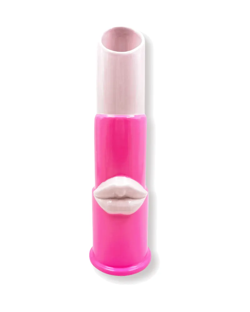Keramikvase Lipstick in Hell-/Neonrosa, Hellrosa/Neonrosa