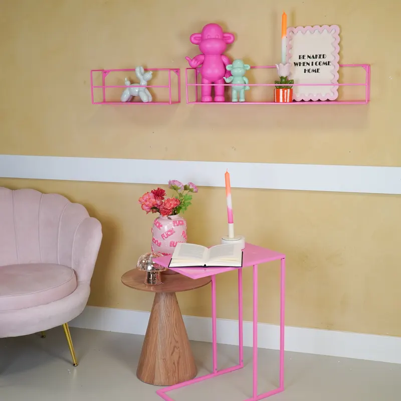 Wandregal-Set aus Metall in Neonpink mit zwei Größen von Housevitamin in Neonpink, 40 × 14 × 16 cm und 80 × 14 × 16 cm, Ansicht 2