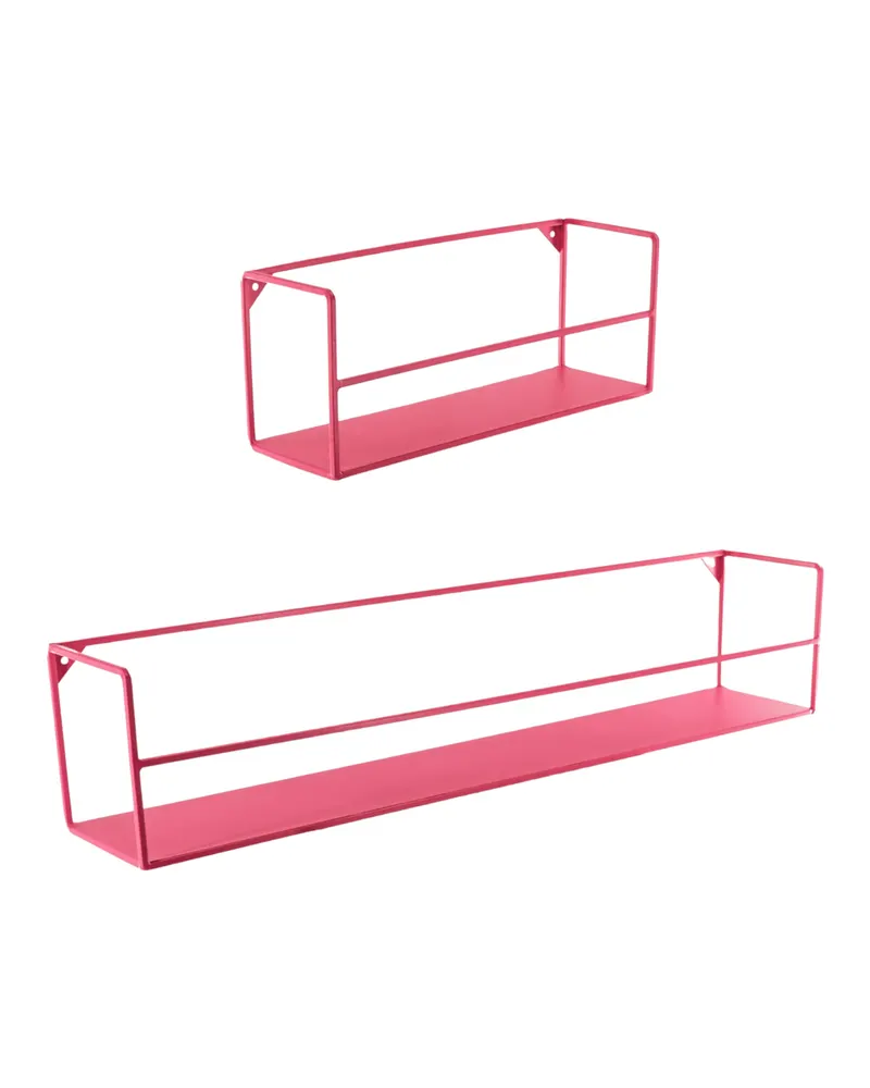 Wandregal-Set aus Metall in Neonpink mit zwei Größen von Housevitamin in Neonpink, 40 × 14 × 16 cm und 80 × 14 × 16 cm, Ansicht 3