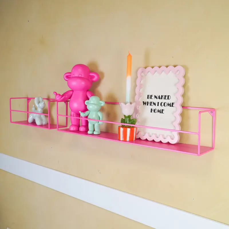 Wandregal-Set aus Metall in Neonpink mit zwei Größen von Housevitamin in Neonpink, 40 × 14 × 16 cm und 80 × 14 × 16 cm, Ansicht 5