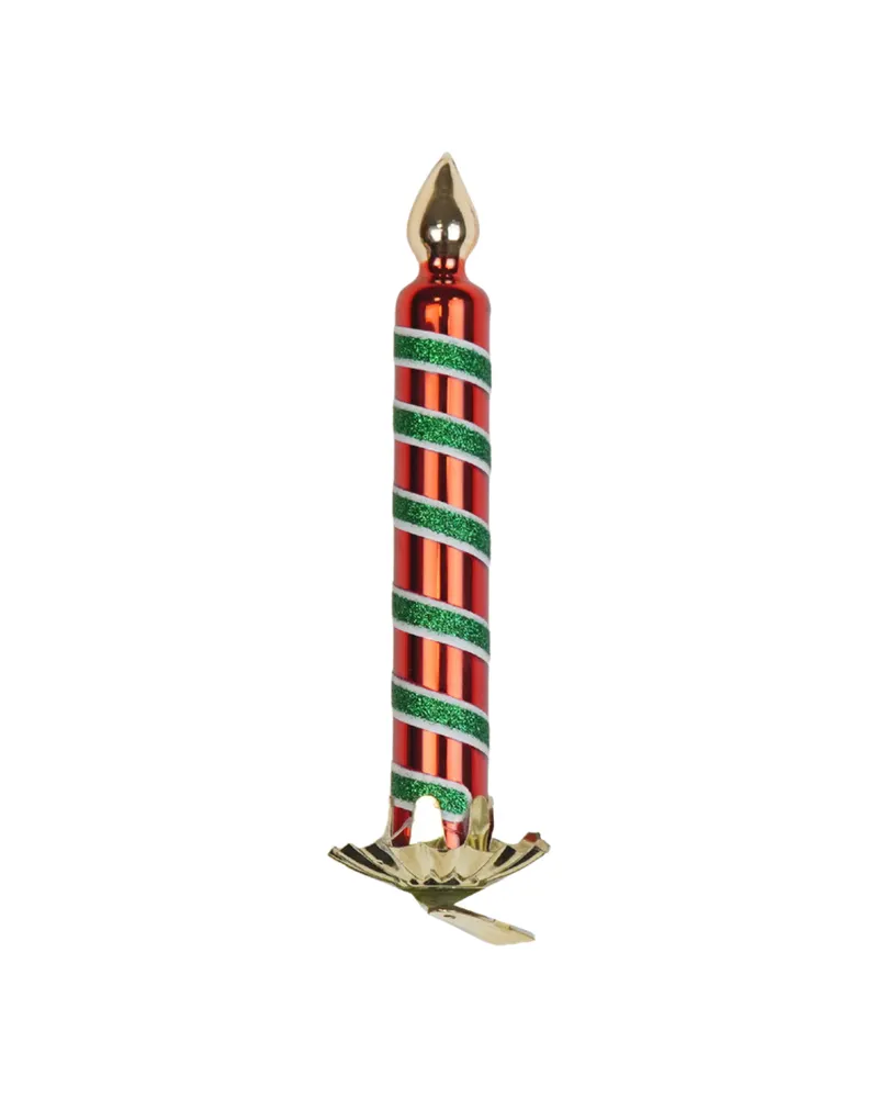 Kerzen-Weihnachtsanhänger aus Glas mit Clip, Rot und Grün