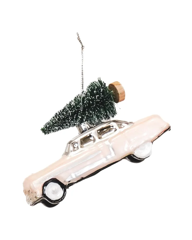 Weihnachtsanhänger Auto aus Glas in Pink