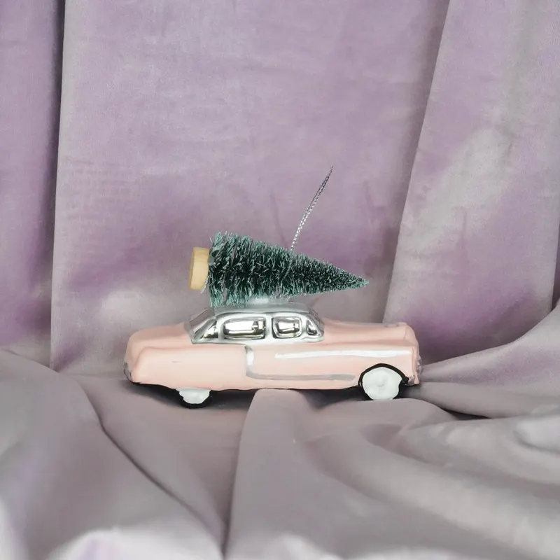 Weihnachtsanhänger Auto aus Glas in Pink von Housevitamin in Pink, 12 × 5 × 7 cm, Ansicht 5
